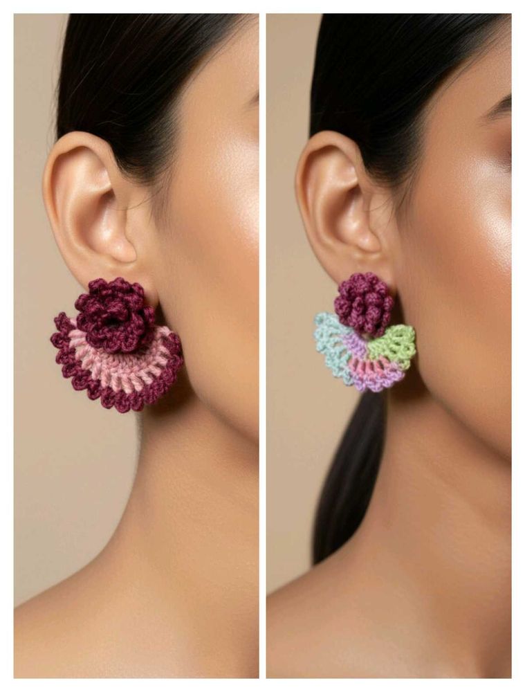 Crochet Flower handmade Earrings(pink+ multicolour