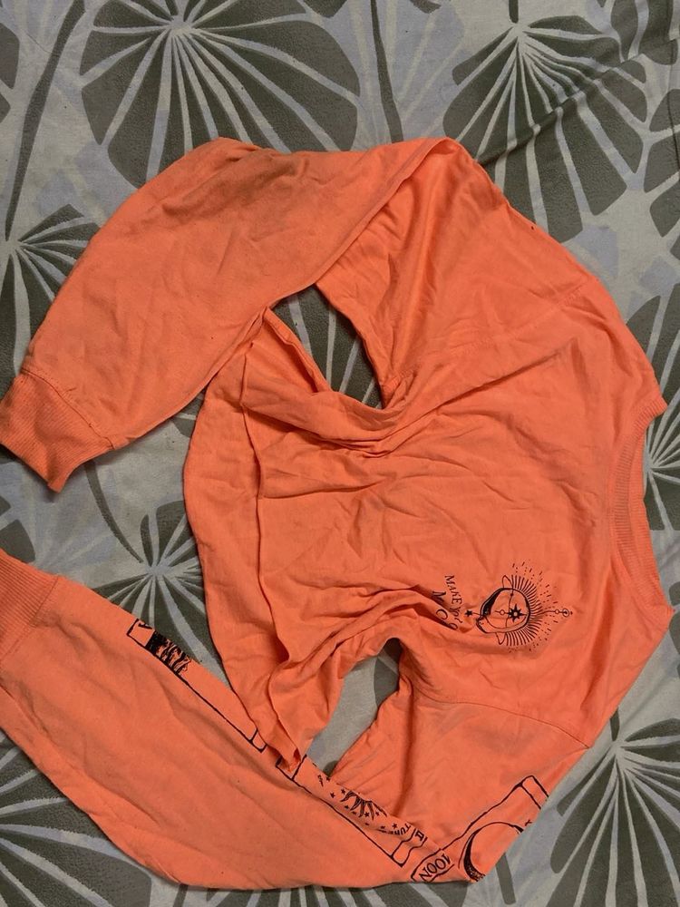 Peach Graphic Long Sleeve crop top Tee