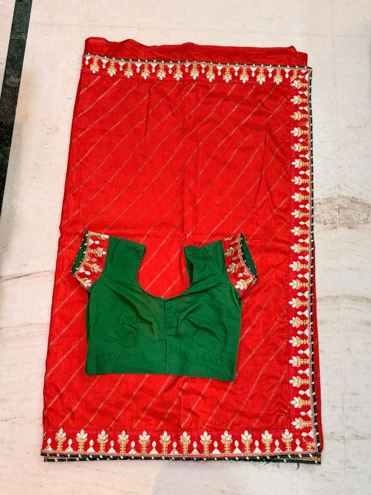 red trending saree with blouse gottapatti