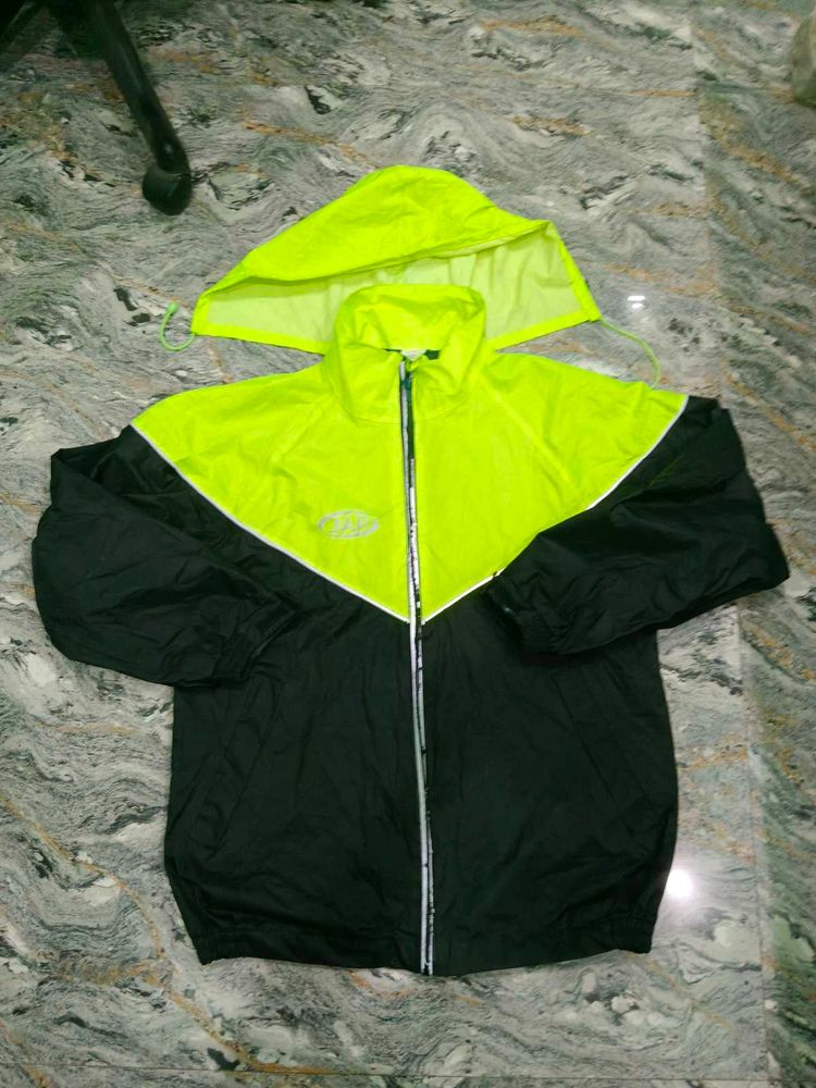JAP Black &amp; Neon Yellow Hooded Windbreaker Jacket