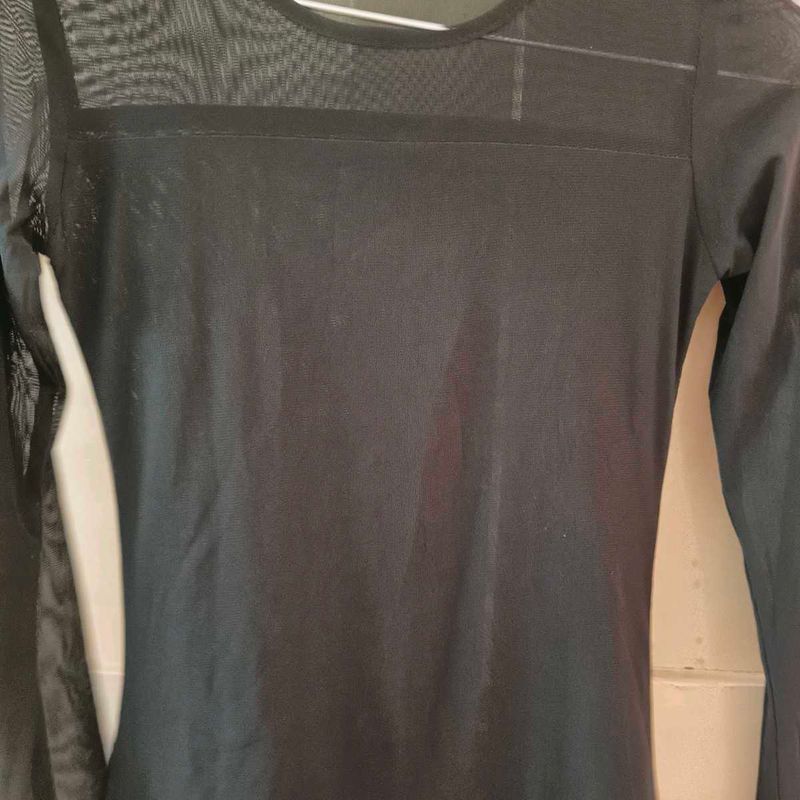 Chic Black Sheer Long Sleeve Top
