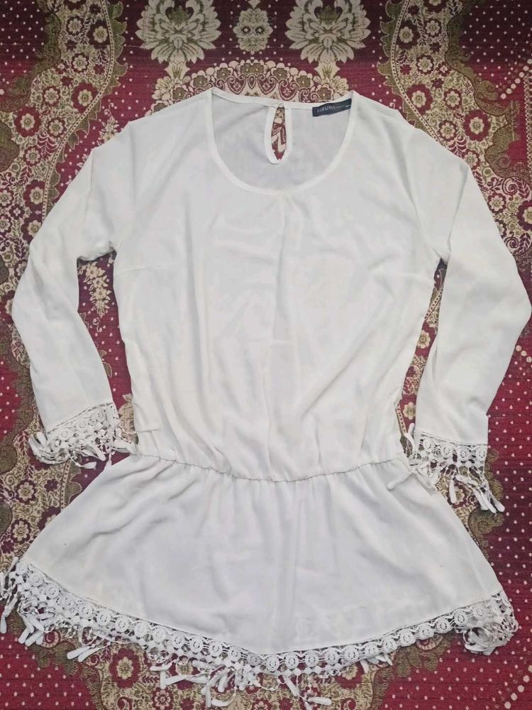 White Top Kurti With Lace
