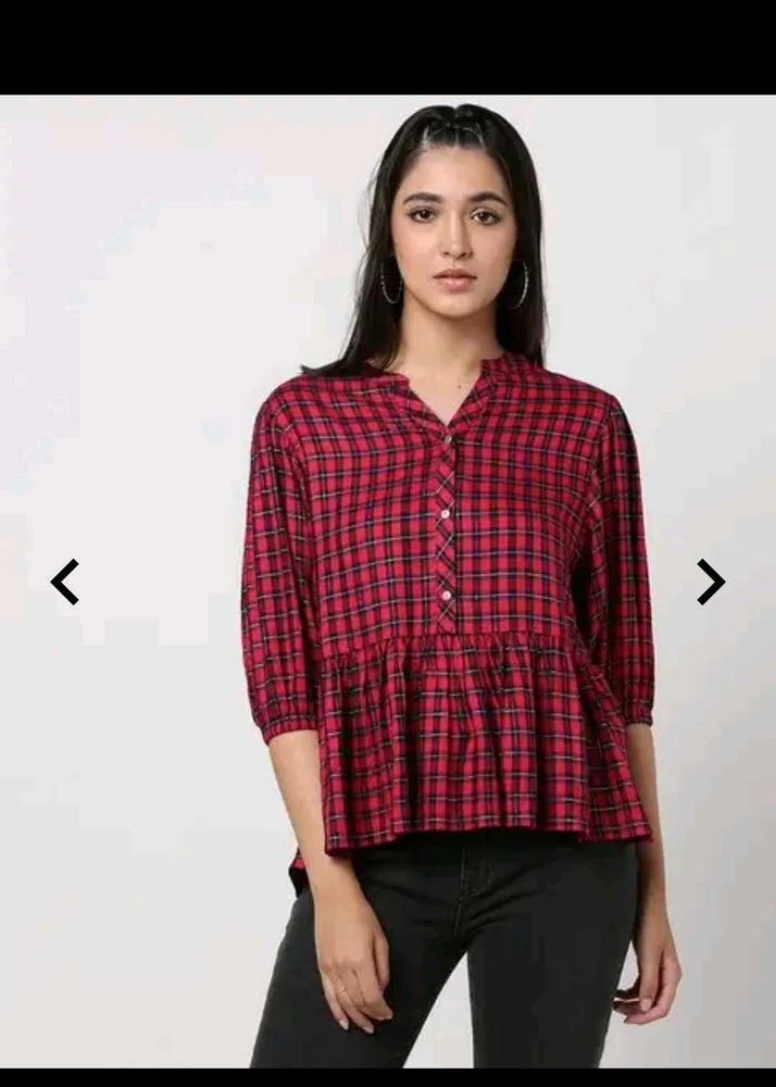 Red Plaid Peplum crop  Top, size S