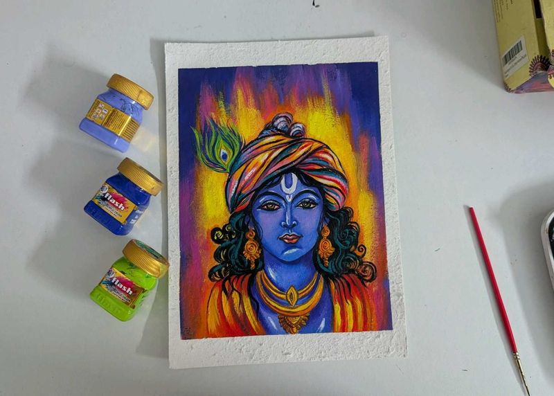 Handmade Krishna Painting On sheet Gsm 300