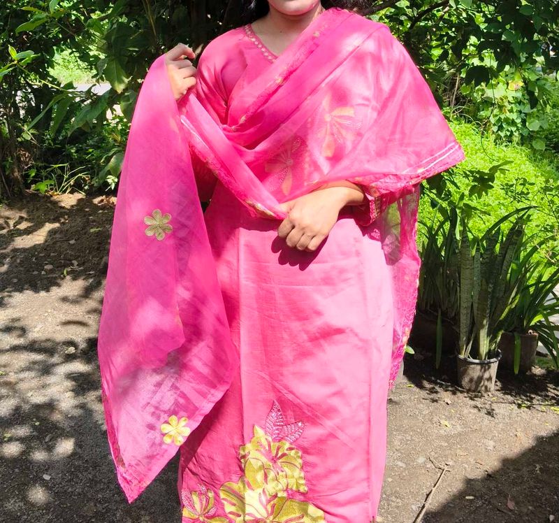 Vibrant Pink Embroidered Kurta Set