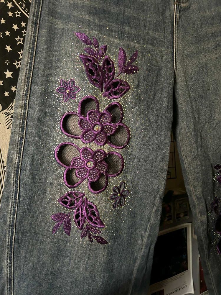 Embellished Blue Denim Jeans