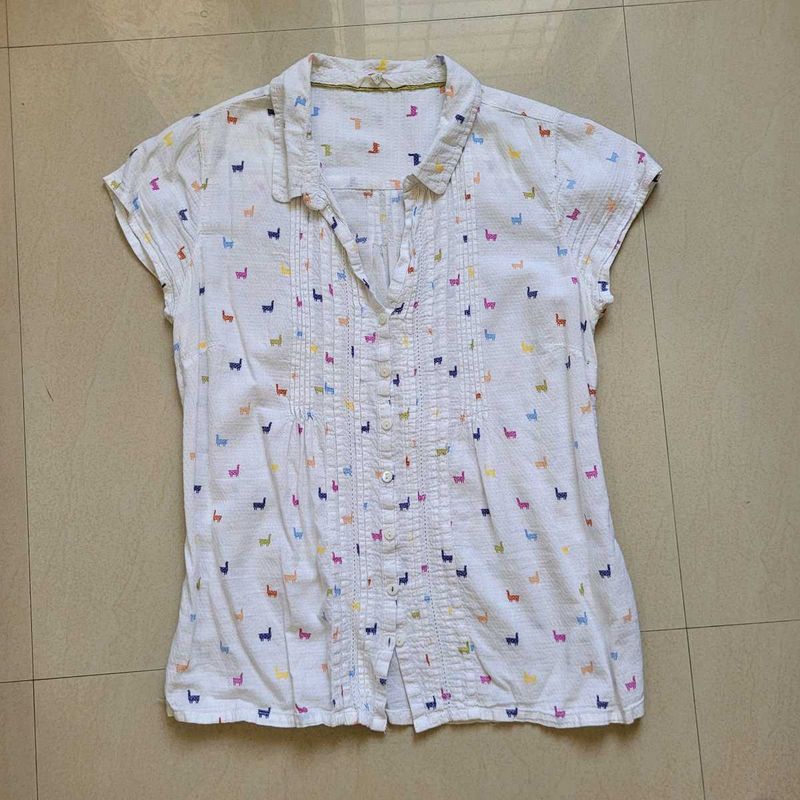 Cute Llama Print Button-Up Shirt