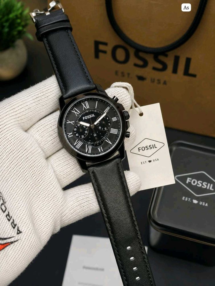 Fossil Black Leather Chronograph Watch