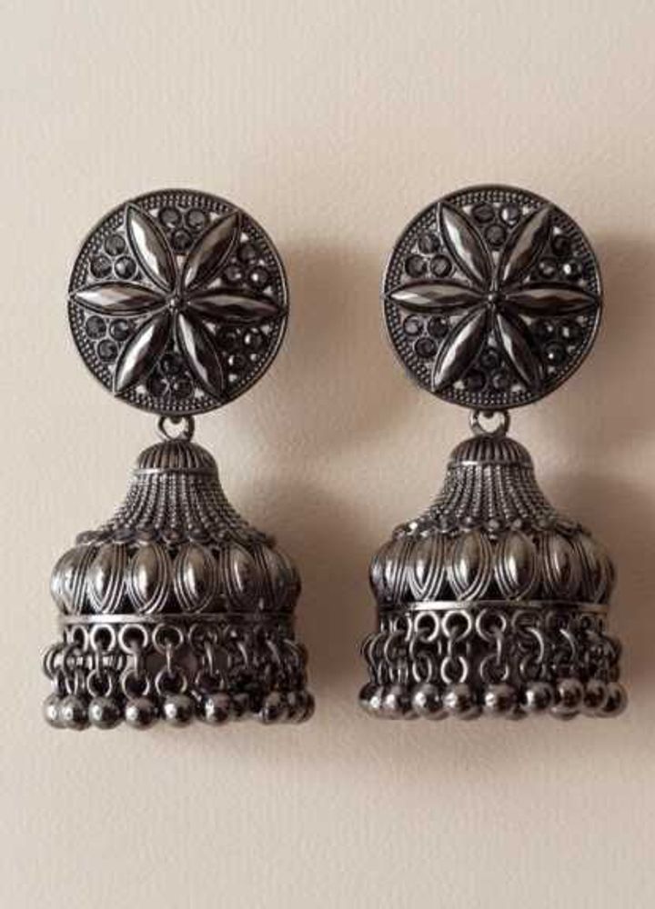 Silver Tone oxidised Jhumka Earrings