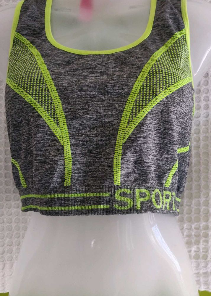 Gray Sports Bra with Neon Accents