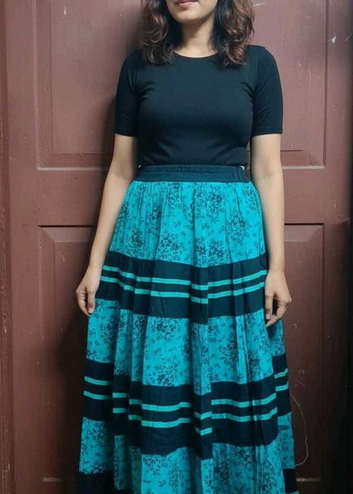 Stylish Blue &amp; Black Maxi Skirt