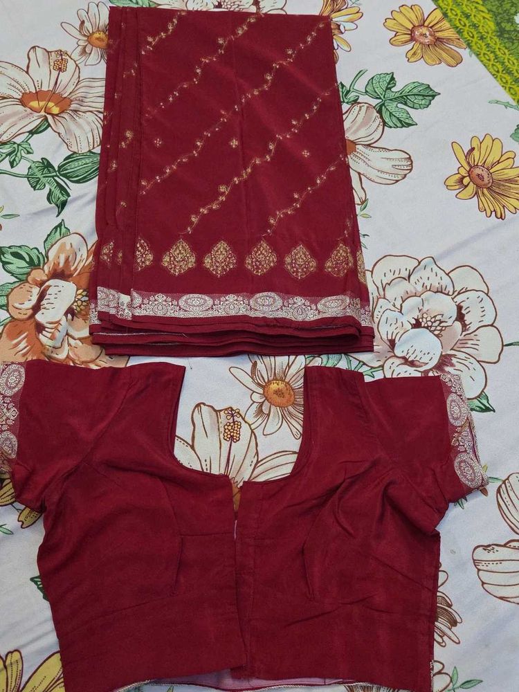 Maroon Saree with Blouse
