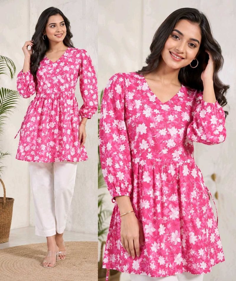 Floral Pink anaarkali short kurti