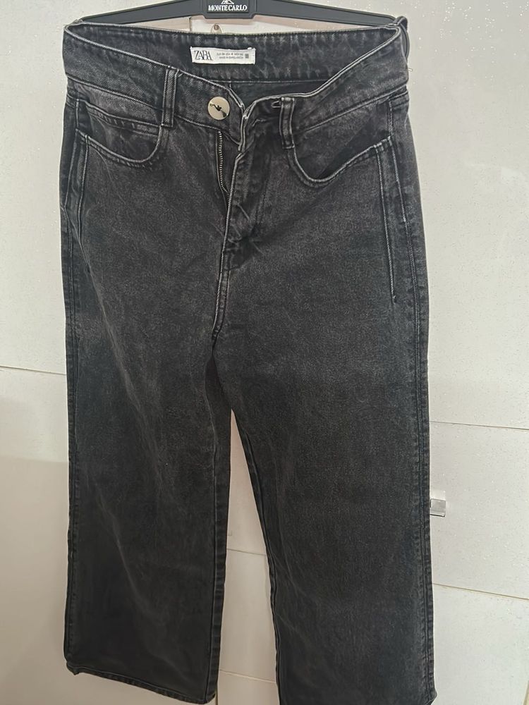 Zara Gray Wash Wide Leg Jeans