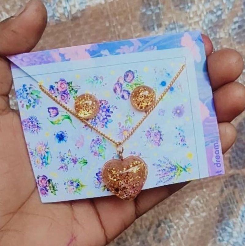 Heart Pendant Necklace &amp; Earrings Set