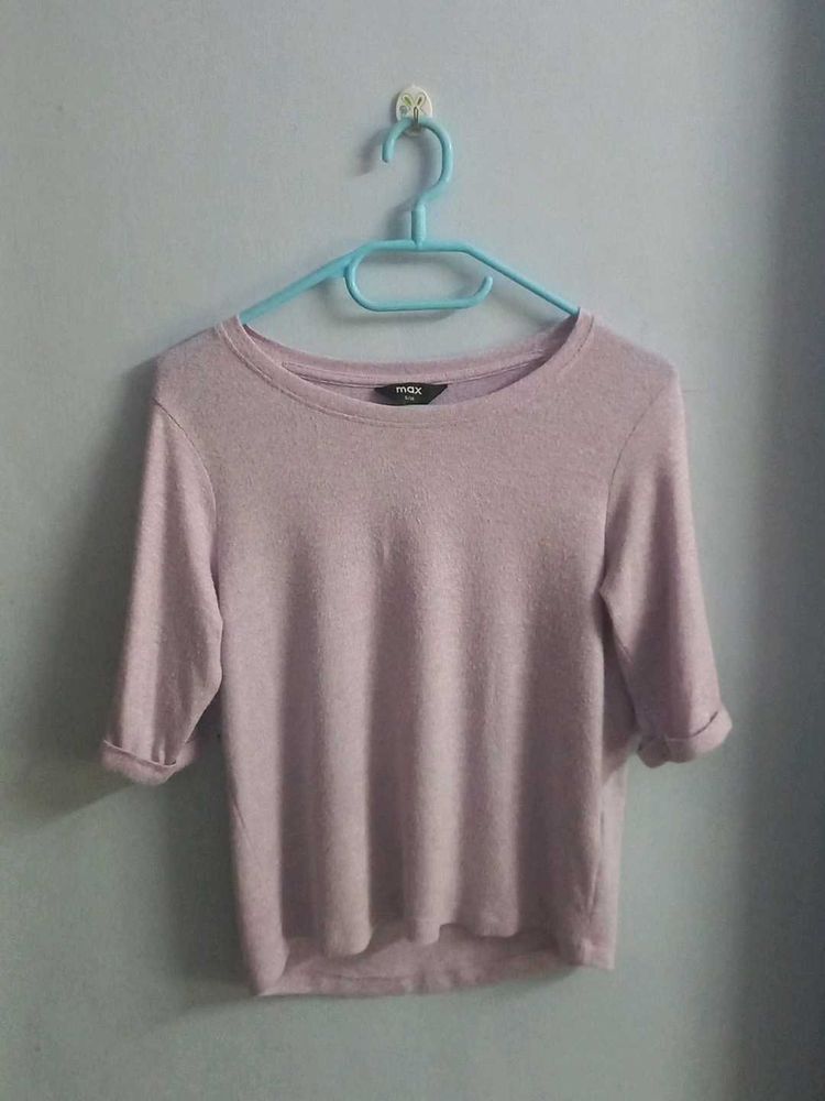 Mauve Heathered knitten cotton Slim-fit top.