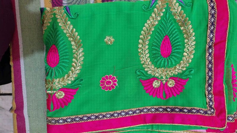 Embroidered Green Saree
