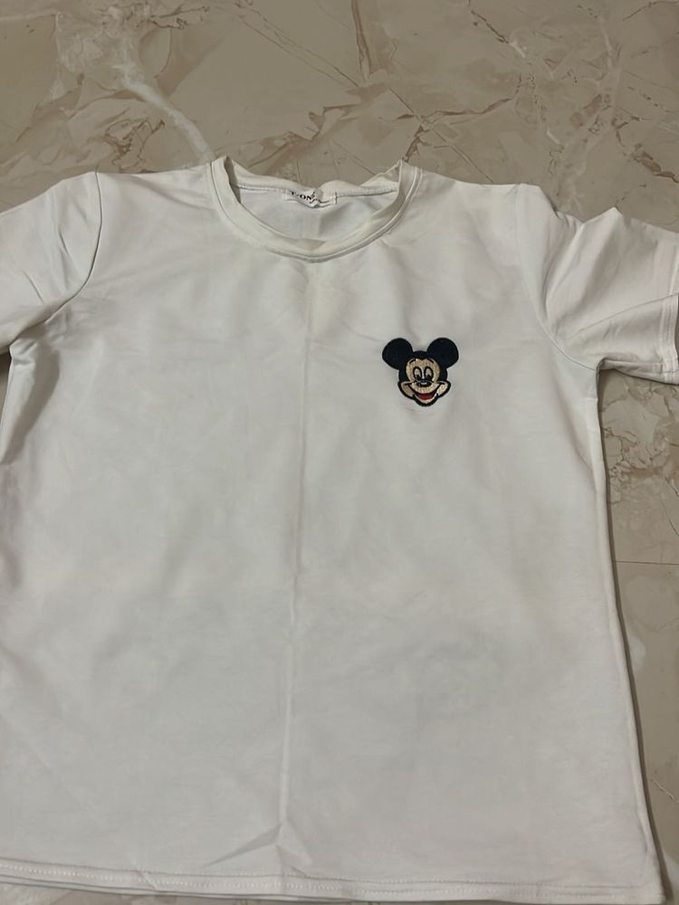 White Mickey Mouse Graphic T-Shirt