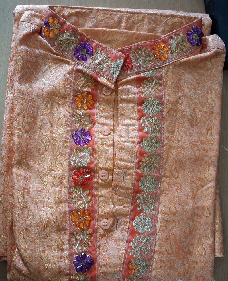 Peach Embroidered Kurta