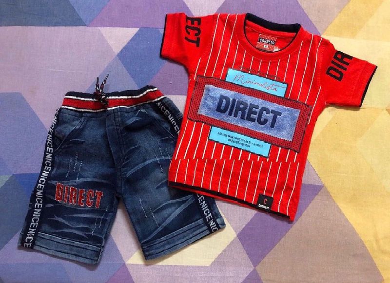 Brand New Red T-shirt &amp; Denim Shorts Set
