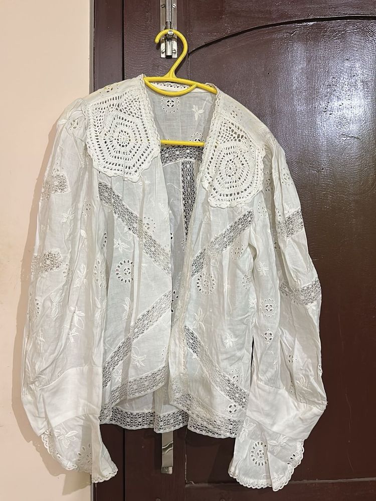 White Chikankari Embroidered shrug