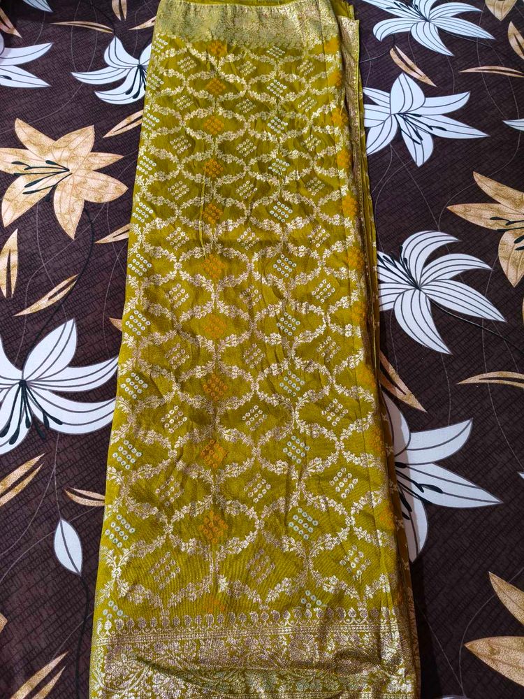 Elegant Mustard Bandhani Saree