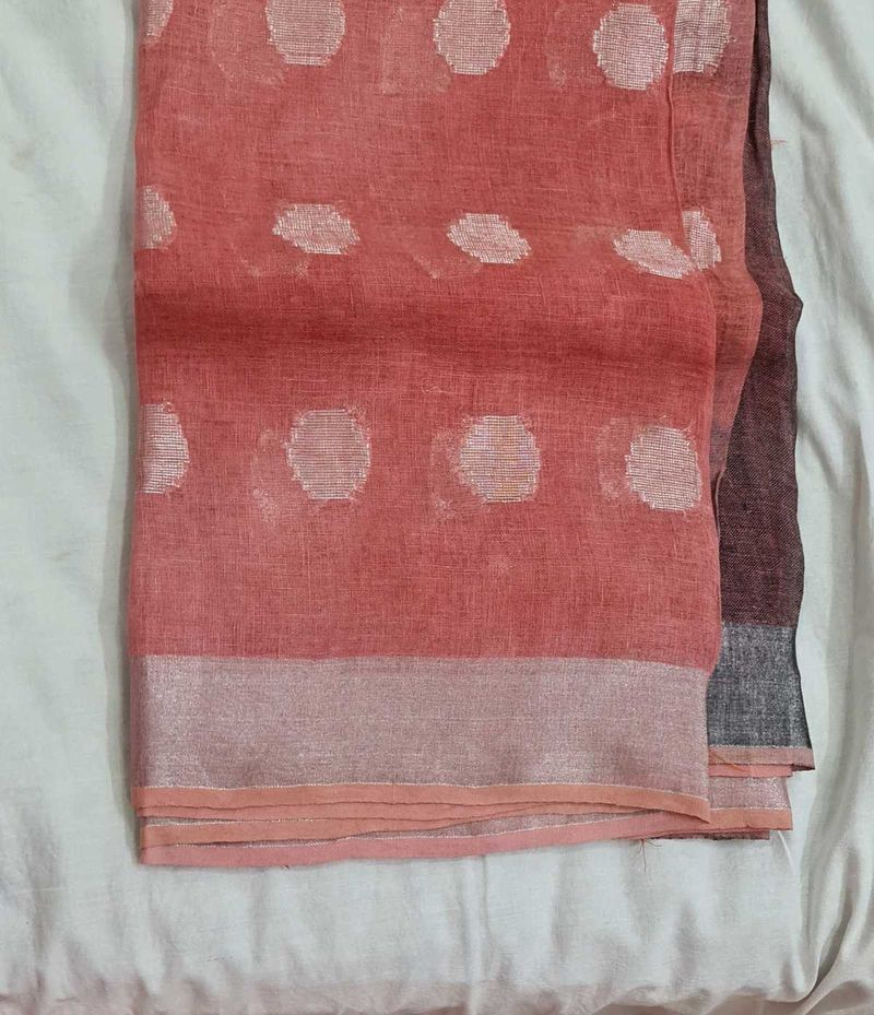 Elegant Peach Polka Dot Saree