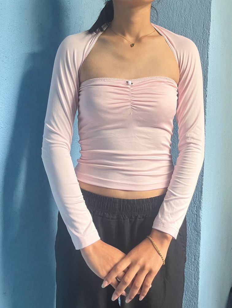 Cute Pink Cropped Top with Sleeves