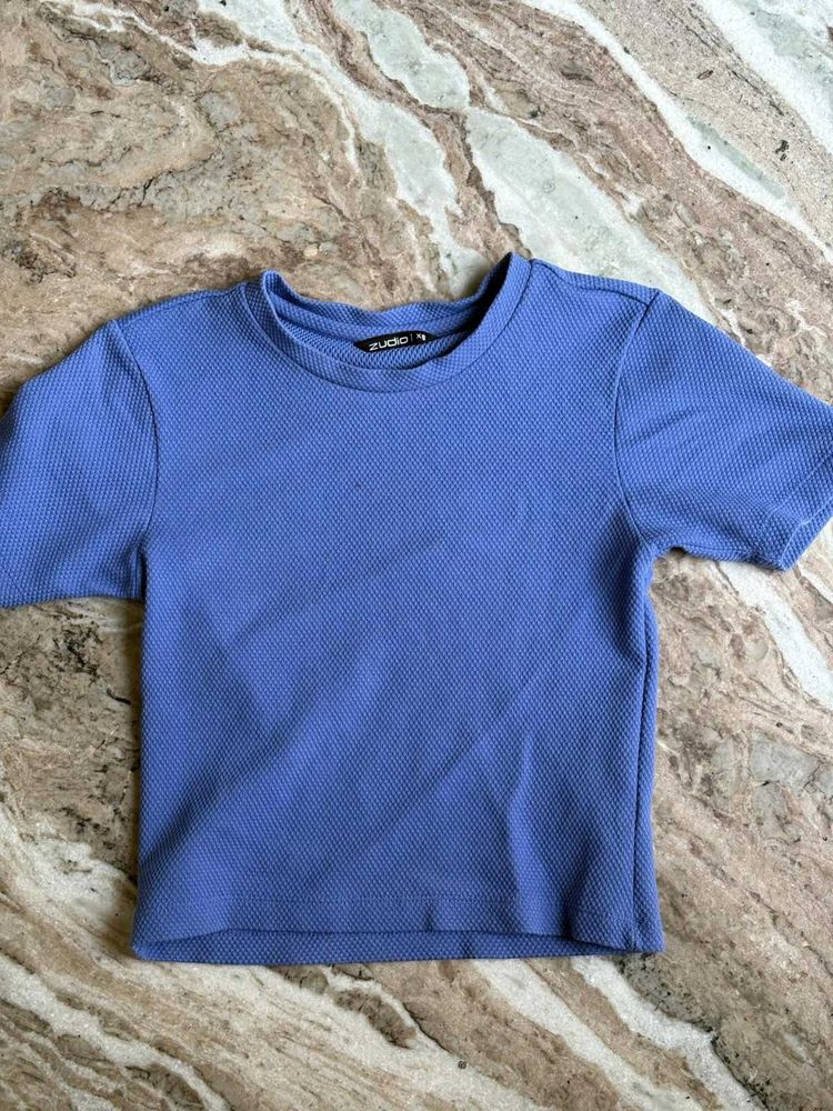 Purple Textured Crew Neck Top