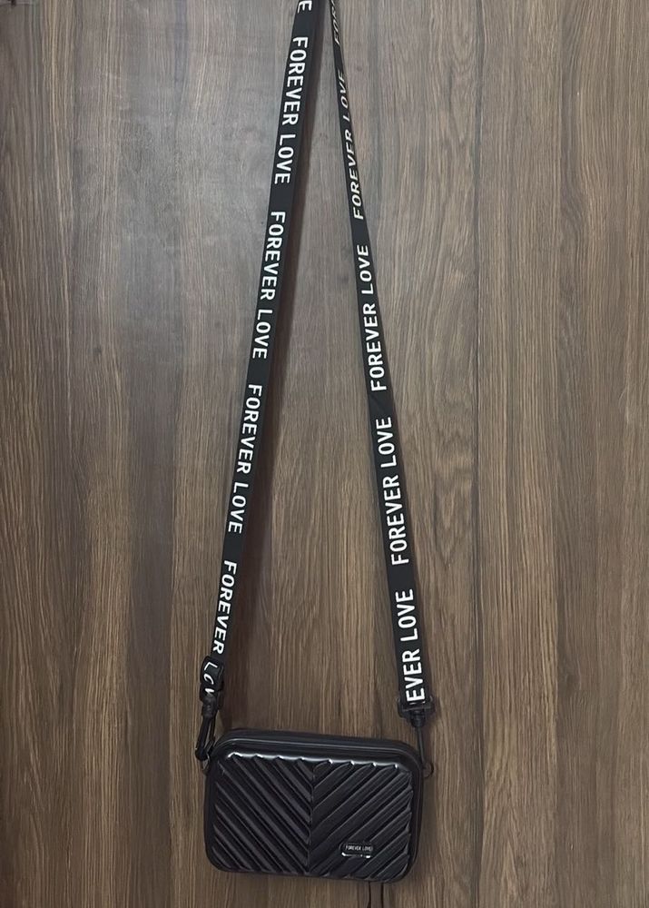 Black Crossbody Bag with "Forever Love" Strap