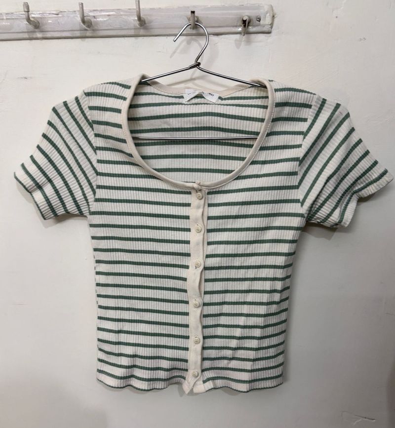 Striped Button-Up Cropped Top