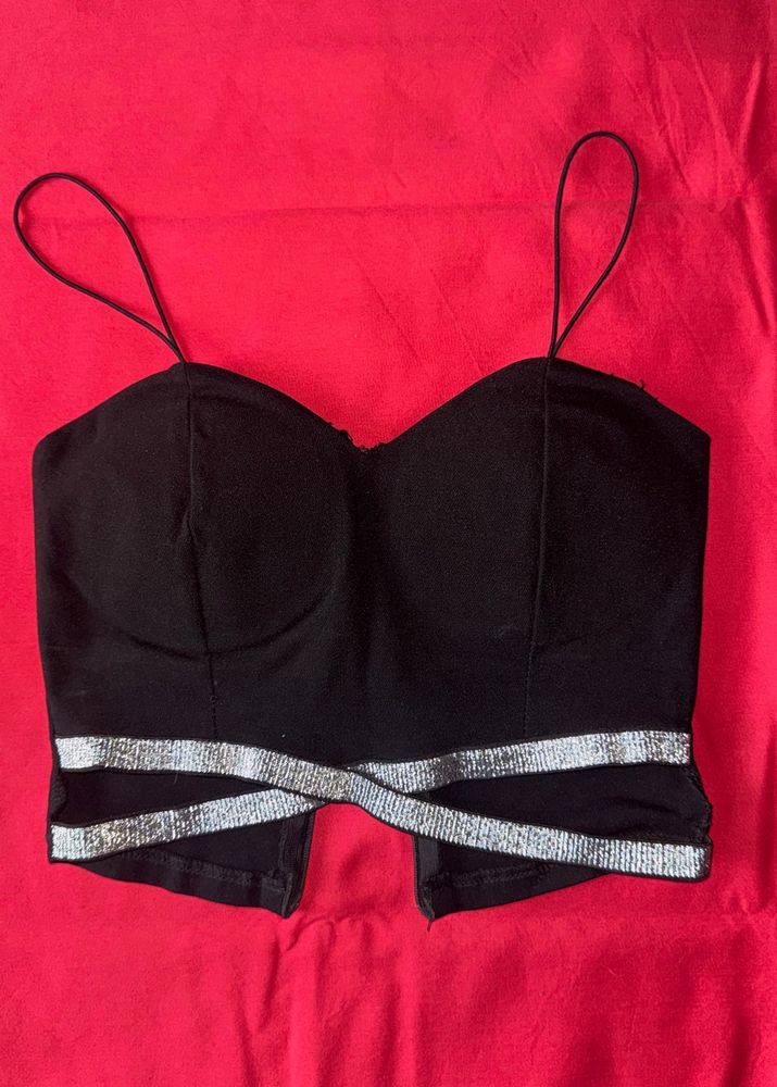 Padded Sparkling Black Crop Top