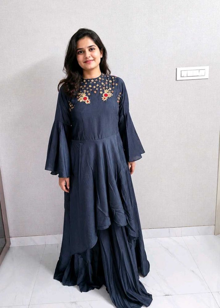 Elegant Dark Grey Embroidered Gown