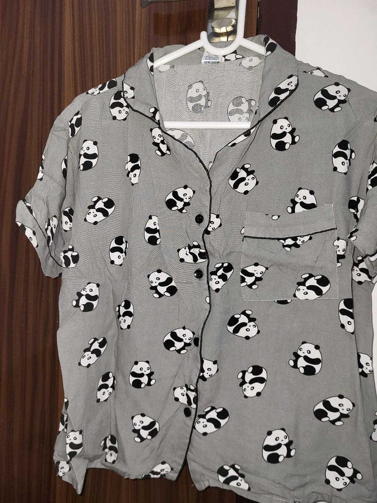 Cute Panda Print night shirt, Size-L