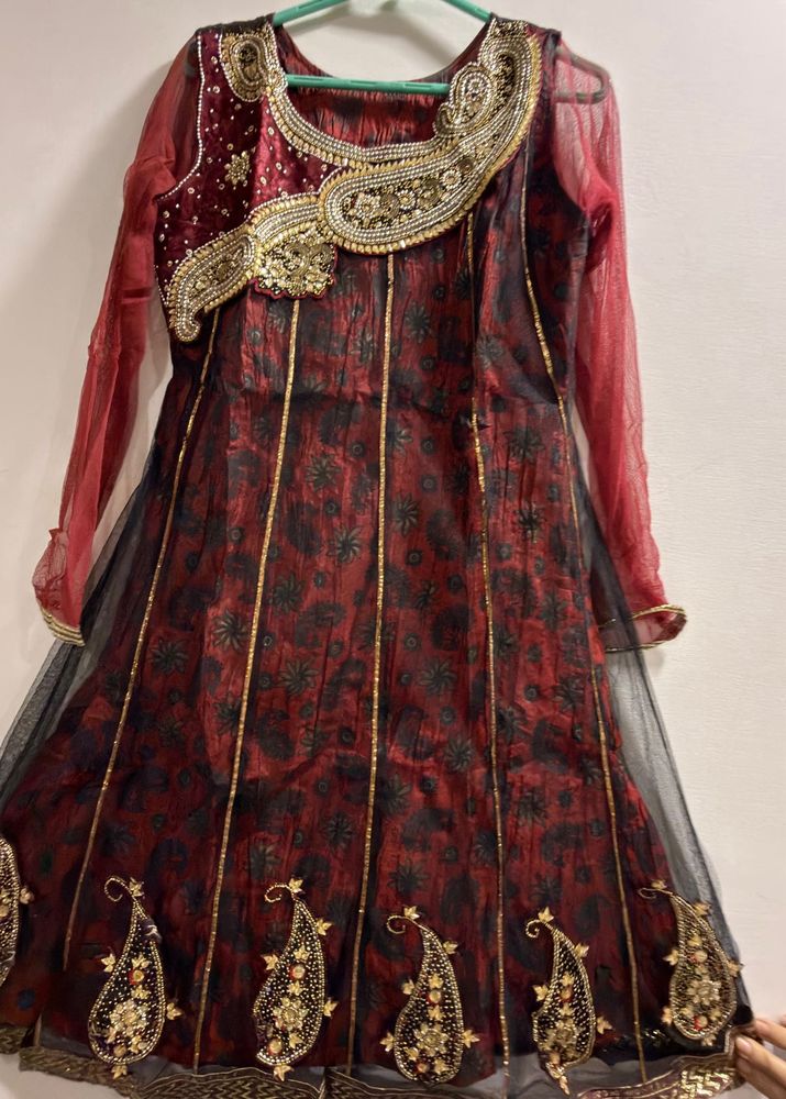 Elegant Red &amp; Black Ethnic Kurta Set with dupatta