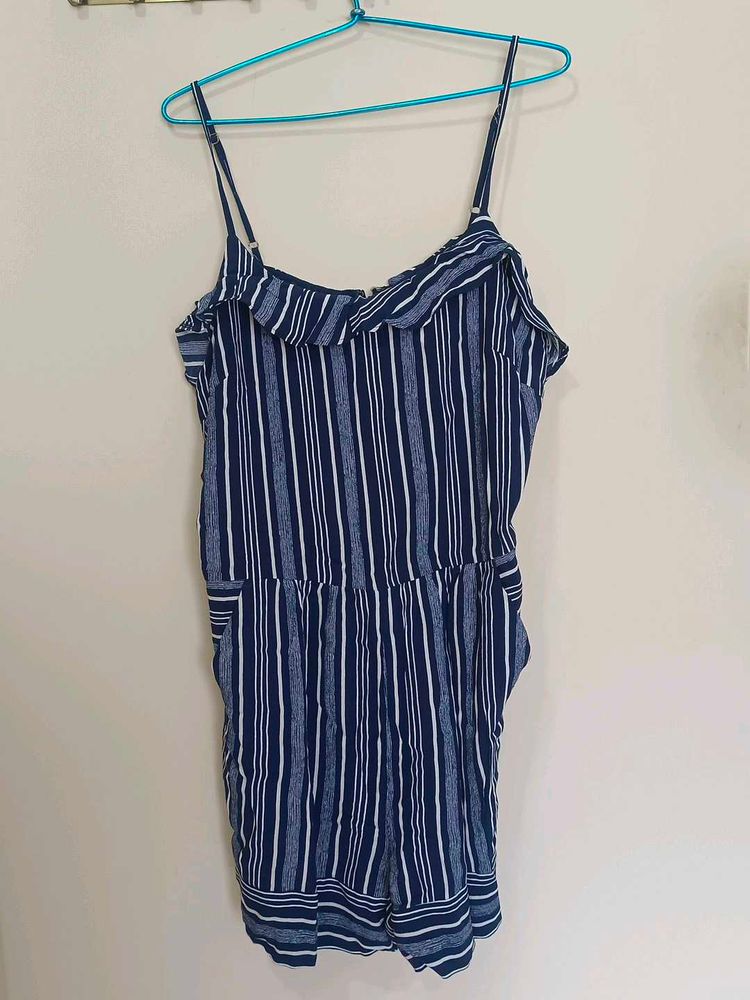 Striped Navy Blue Jumpsuit with 2 pockets