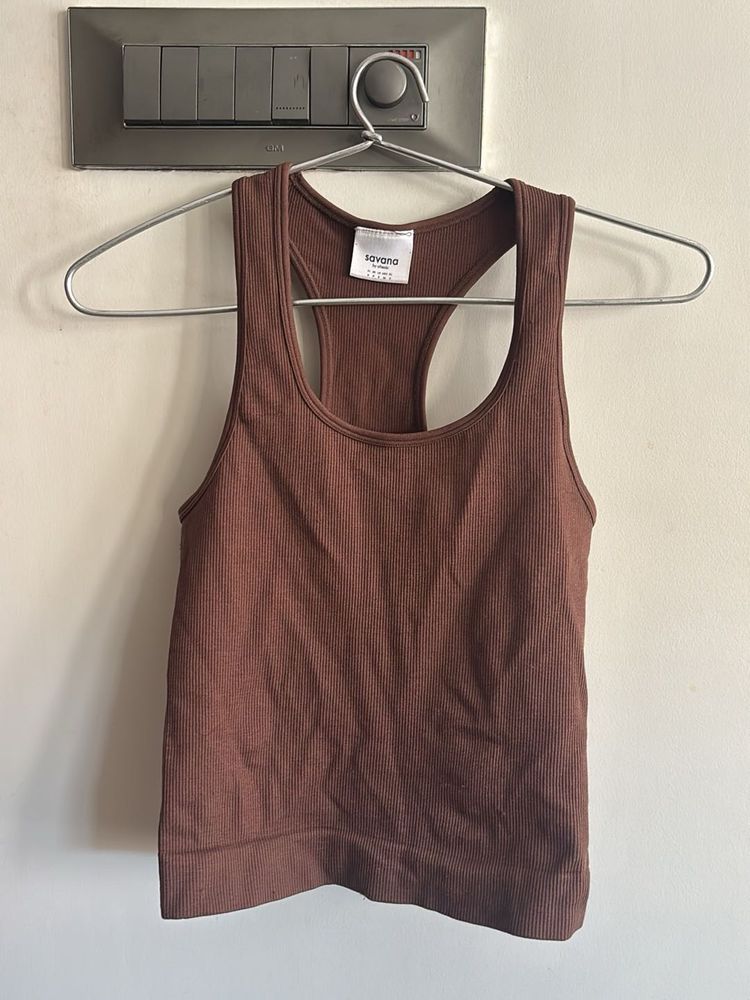 Brown Ribbed Tank Top