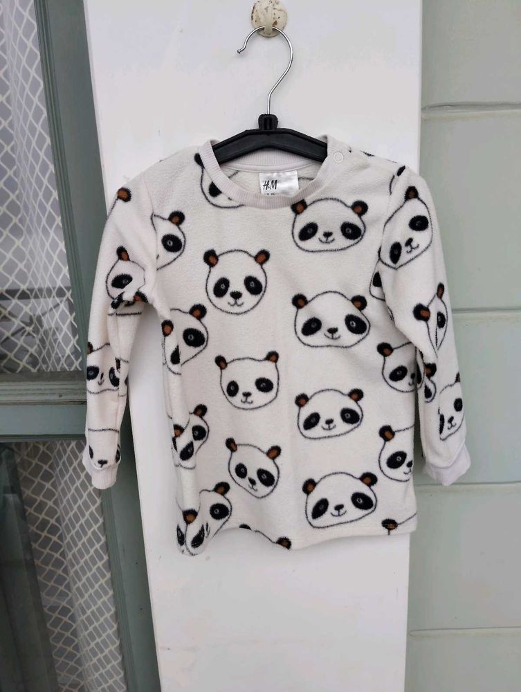 Cute Panda Print Fleece Top