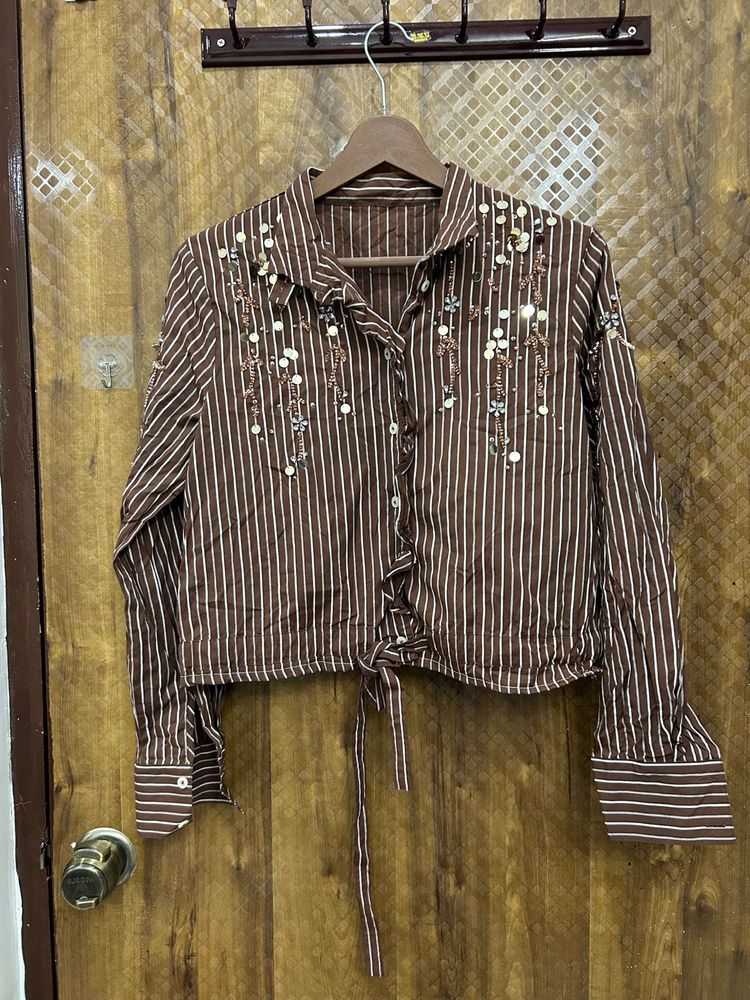 Striped Crop Top with Embellishments(Brand new )