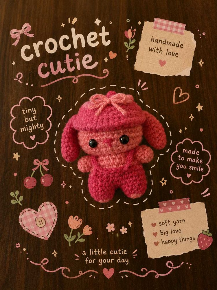 Crochet cute red bow bunny keychain