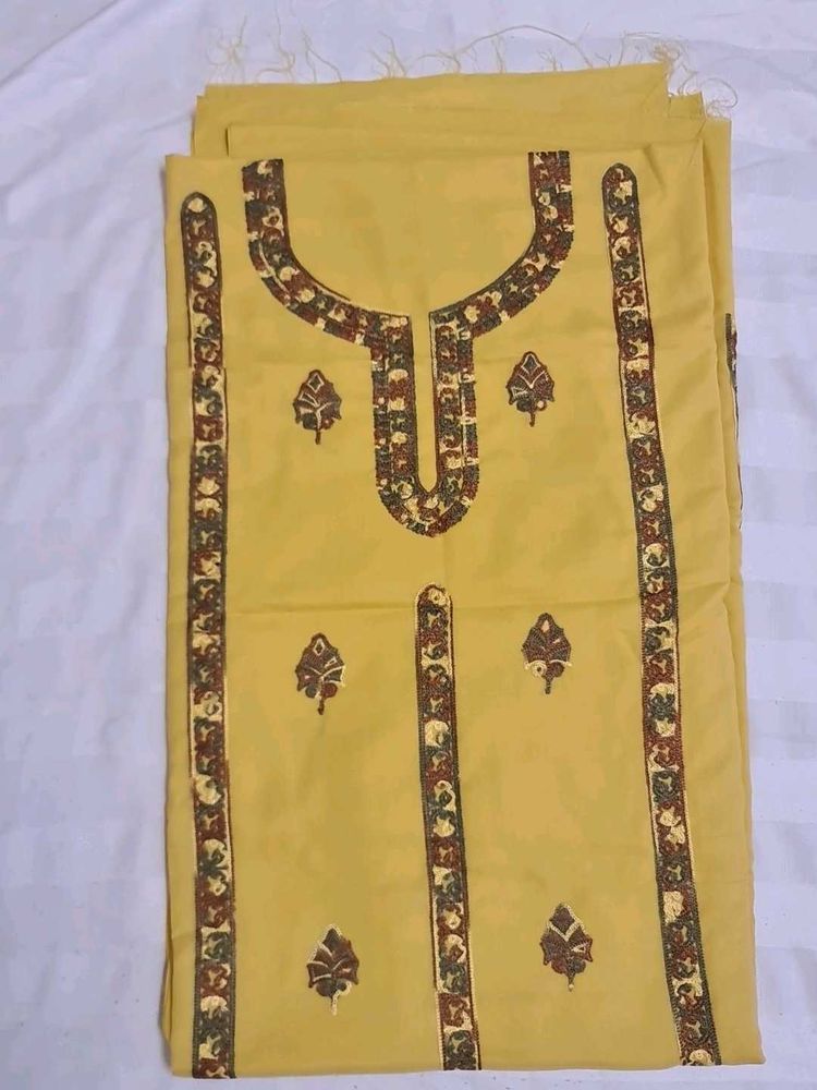 Yellow Kashmiri Embroidery Dress Material