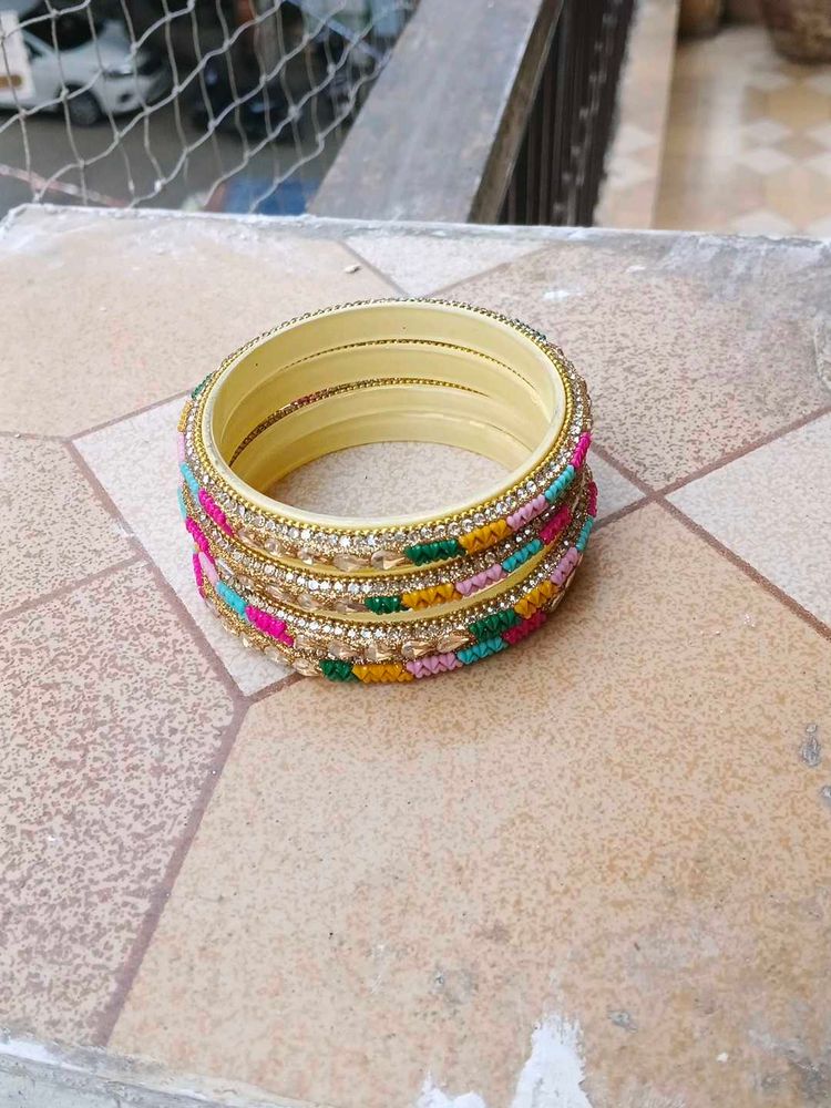 beautiful Pink color women were  4 set bangles  ne