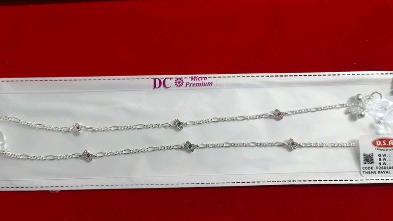 Elegant Silver Anklets with Gemstones#fixed price