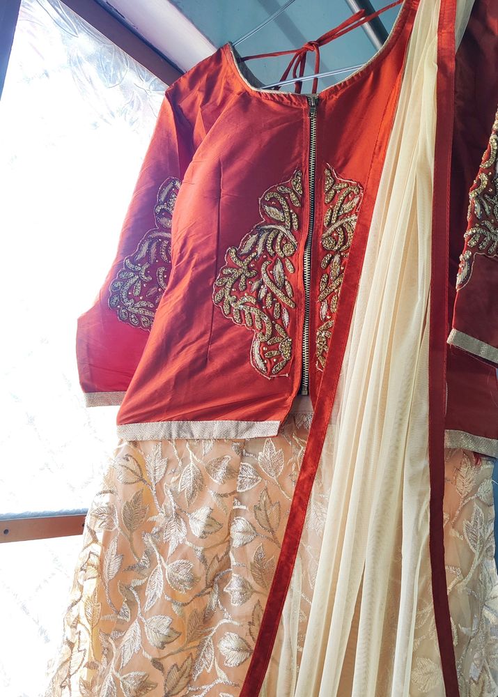 Golden Brown &amp; Creme - Indo Western Lehnga