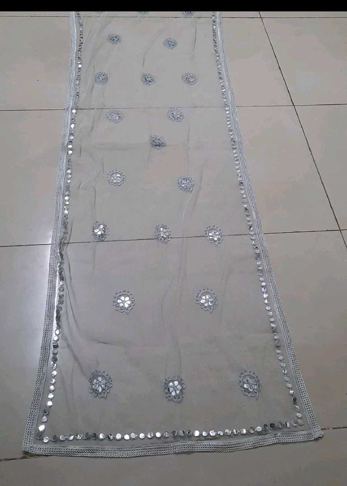 Embroidered Net Dupatta with Mirror Work