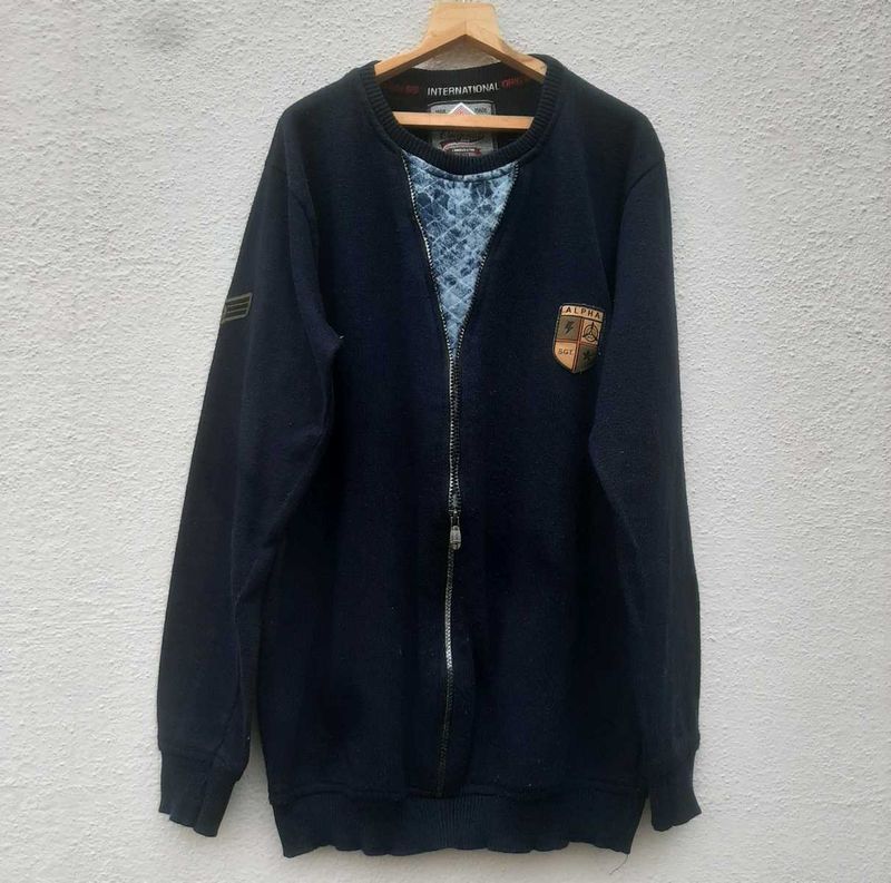 Dark Blue Stylish Zipper Sweatshirt Unisex