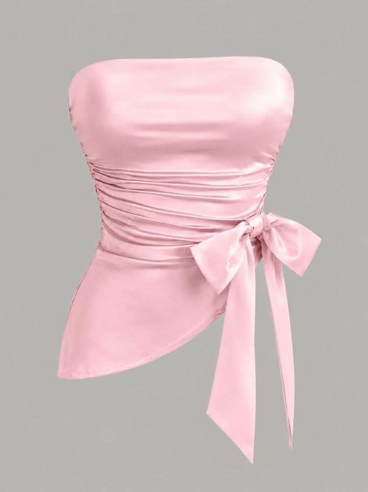 little box Pink Ruched Strapless Side-Tie top