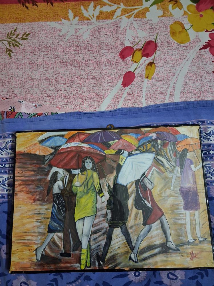 Original Painting: People with Umbrellas
