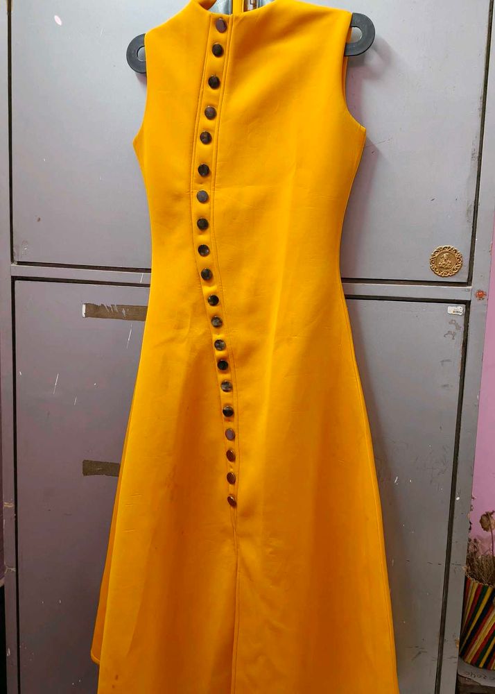 Vibrant Yellow dress with Button Detail