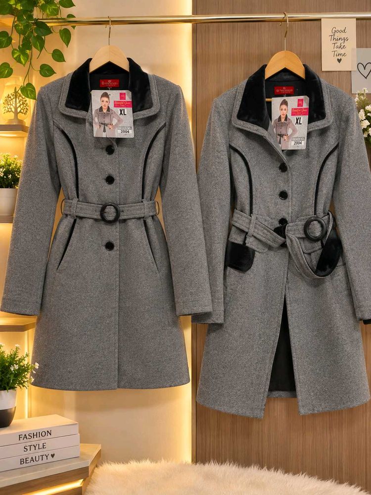 Elegant Grey Belted Coat